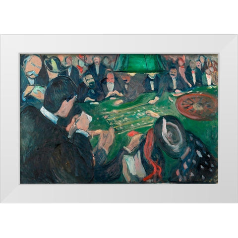 At the Roulette Table in Monte Carlo, 1892 White Modern Wood Framed Art Print by Munch, Edvard