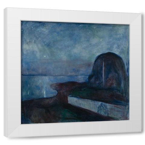 Starry Night, 1983 White Modern Wood Framed Art Print by Munch, Edvard