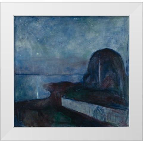 Starry Night, 1983 White Modern Wood Framed Art Print by Munch, Edvard
