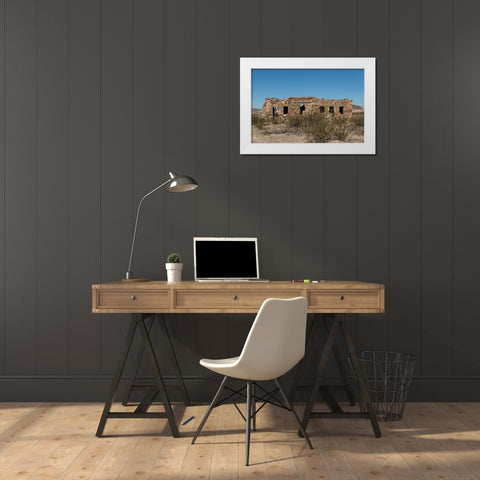 Remnants of an old stone house in the small settlement of Terlingua, in Brewster County, TX White Modern Wood Framed Art Print by Highmith, Carol