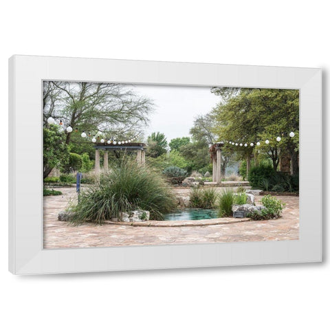 Water feature in a courtyard at the Lady Bird Johnson Wildflower Center, near Austin, TX White Modern Wood Framed Art Print by Highmith, Carol