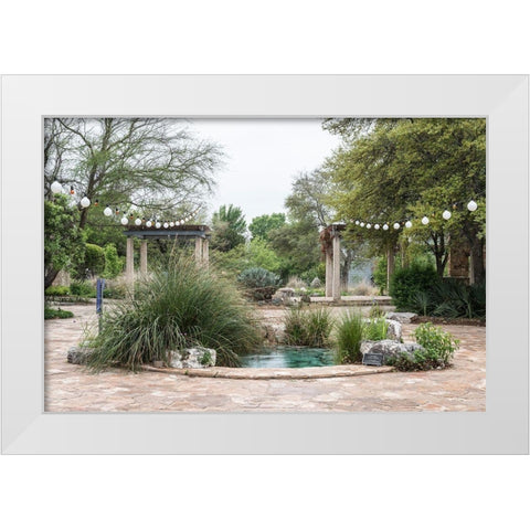 Water feature in a courtyard at the Lady Bird Johnson Wildflower Center, near Austin, TX White Modern Wood Framed Art Print by Highmith, Carol