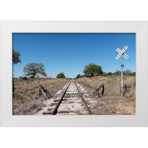 Lonely, little-used stretch of railroad tracks in the Texas Hill Country, near Burnet White Modern Wood Framed Art Print by Highmith, Carol