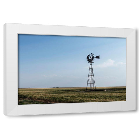 Windmill in rural Gray County in the Texas panhandle White Modern Wood Framed Art Print by Highmith, Carol