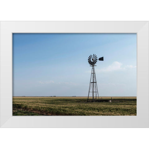 Windmill in rural Gray County in the Texas panhandle White Modern Wood Framed Art Print by Highmith, Carol