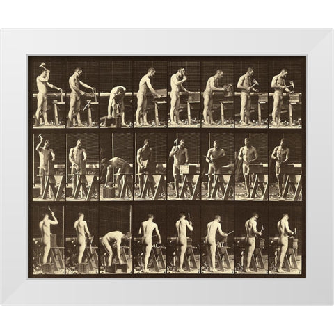 Motion Study: Woodwork White Modern Wood Framed Art Print by Muybridge, Eadweard J.