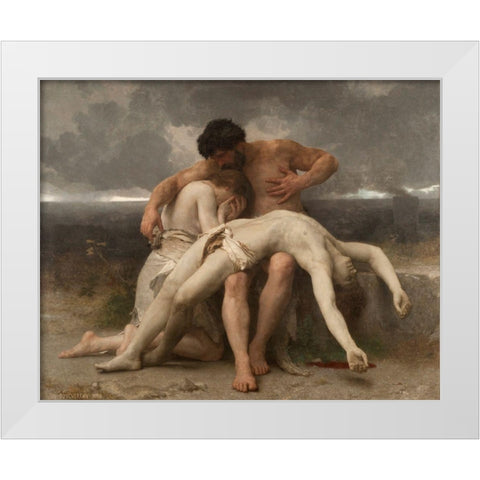 The First Mourning, 1888 White Modern Wood Framed Art Print by Bouguereau, William-Adolphe