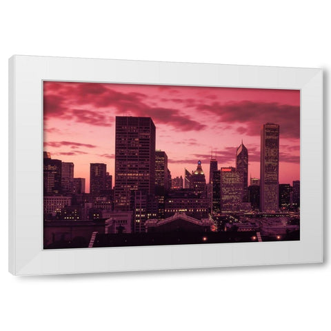 Skyline at dusk Chicago Illinois White Modern Wood Framed Art Print by Highsmith, Carol