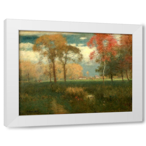 Sunny Autumn Day White Modern Wood Framed Art Print by Inness, George