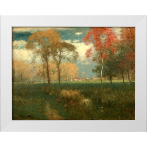Sunny Autumn Day White Modern Wood Framed Art Print by Inness, George
