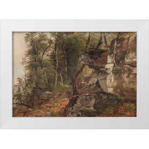 Trees on a Rocky Hillside White Modern Wood Framed Art Print by Durand, Asher Brown