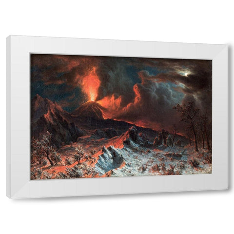 Mount Vesuvius at Midnight White Modern Wood Framed Art Print by Bierstadt, Albert