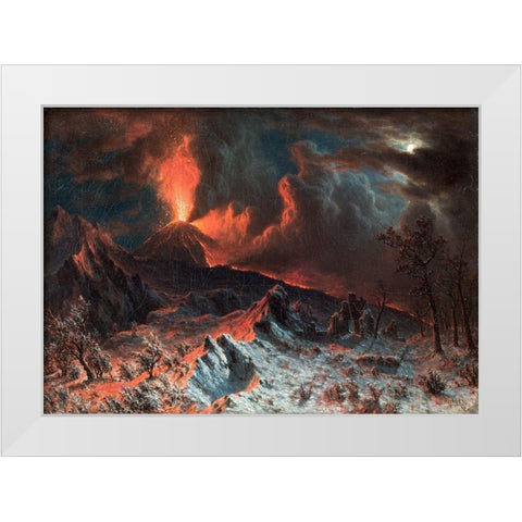 Mount Vesuvius at Midnight White Modern Wood Framed Art Print by Bierstadt, Albert