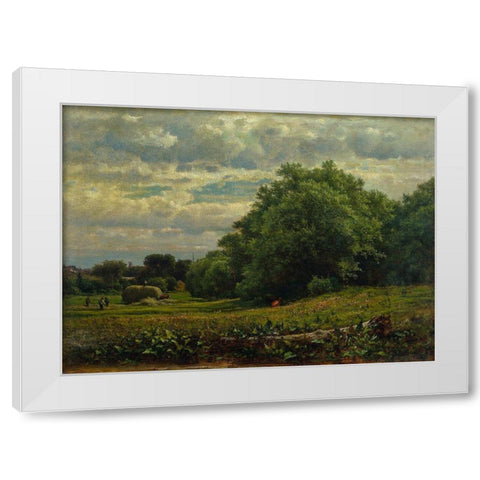 Harvest Time White Modern Wood Framed Art Print by Inness, George