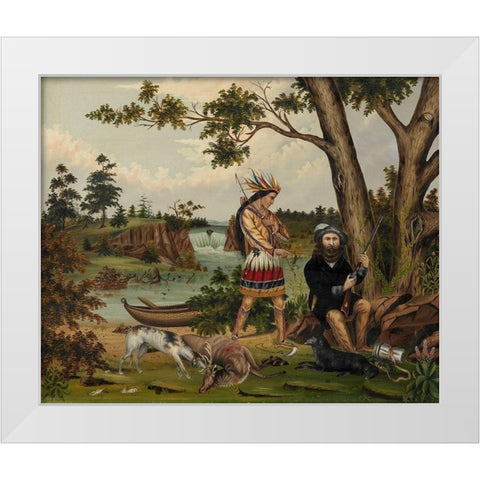 Hunter and Indian Guide White Modern Wood Framed Art Print by Woodhouse, C L