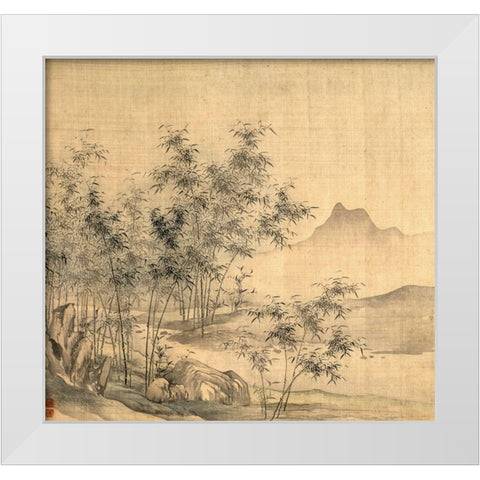A Solitary Crane in the Bamboo Grove White Modern Wood Framed Art Print by Hong, Tao