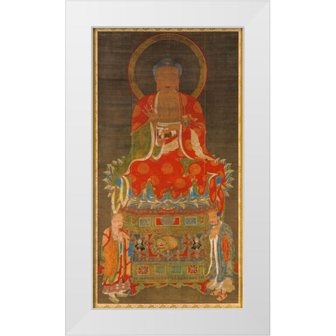 Shakyamuni Triad Buddha Attended by Manjushri and Samantabhadra White Modern Wood Framed Art Print by dynasty, China Ming