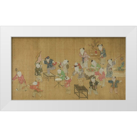 Children at Play White Modern Wood Framed Art Print by Kui, Xia