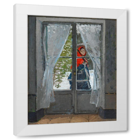 The Red Kerchief White Modern Wood Framed Art Print by Monet, Claude
