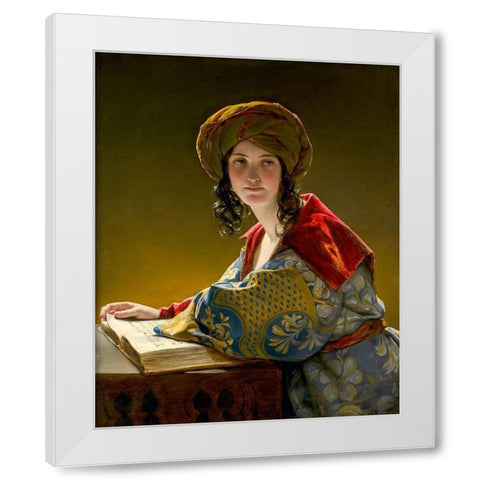 The Young Eastern Woman White Modern Wood Framed Art Print by Amerling, Friedrich