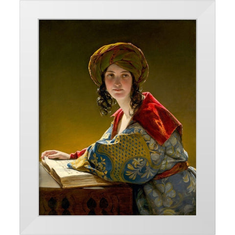 The Young Eastern Woman White Modern Wood Framed Art Print by Amerling, Friedrich