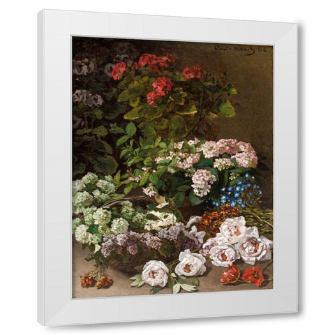 Spring Flowers White Modern Wood Framed Art Print by Monet, Claude