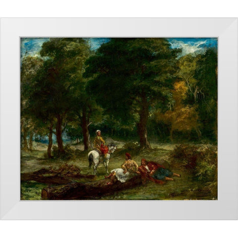 Greek Cavalry Men Resting in Forest White Modern Wood Framed Art Print by Delacroix, Eugene