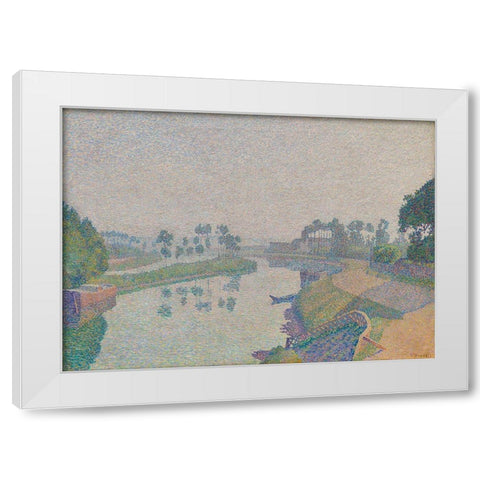 Banks of the Oise at Dawn White Modern Wood Framed Art Print by Hayet, Louis