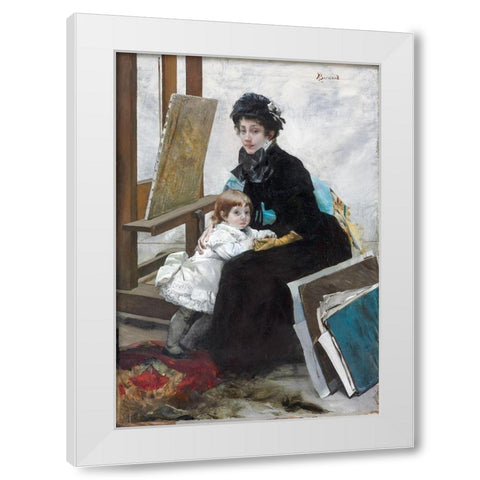 Madeleine Lerolle and Her Daughter Yvonne White Modern Wood Framed Art Print by Besnard, Albert