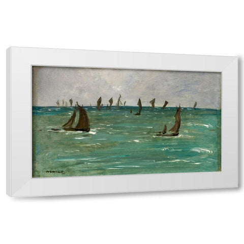 Boats at Berck-sur-Mer White Modern Wood Framed Art Print by Manet, Edouard