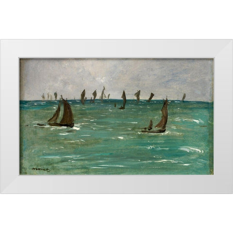 Boats at Berck-sur-Mer White Modern Wood Framed Art Print by Manet, Edouard