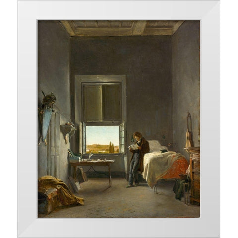 The Artist in His Room at the Villa Medici, Rome White Modern Wood Framed Art Print by Cogniet, Leon
