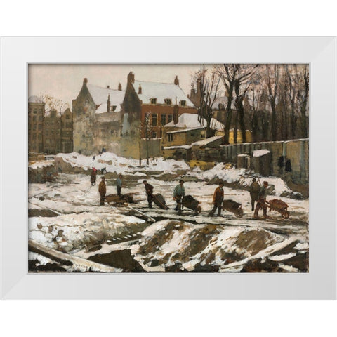 Construction Site in Amsterdam White Modern Wood Framed Art Print by Breitner, George Hendrik