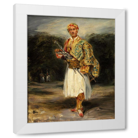 Count Demetrius de Palatiano in Suliot Costume White Modern Wood Framed Art Print by Delacroix, After Eugene