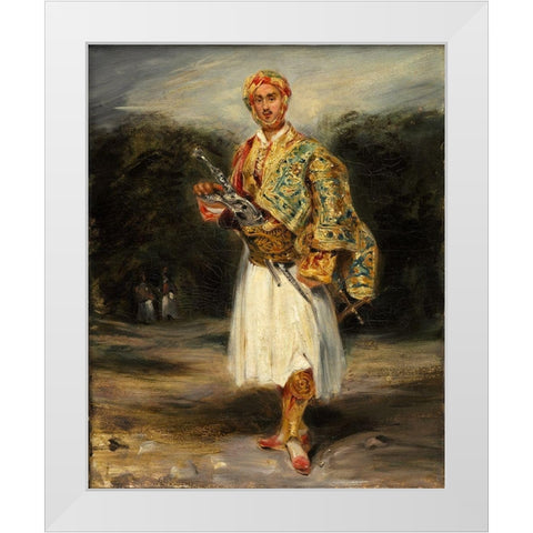 Count Demetrius de Palatiano in Suliot Costume White Modern Wood Framed Art Print by Delacroix, After Eugene