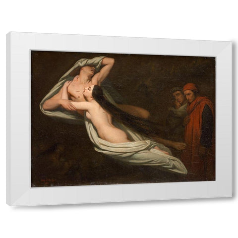 Dante and Virgil Meeting the Shades of Francesca da Rimini and Paolo White Modern Wood Framed Art Print by Scheffer, Ary