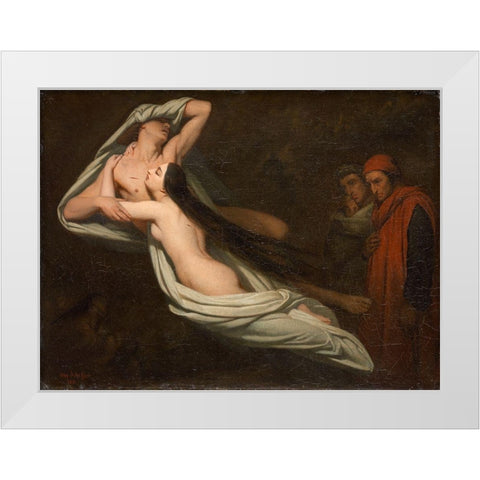 Dante and Virgil Meeting the Shades of Francesca da Rimini and Paolo White Modern Wood Framed Art Print by Scheffer, Ary