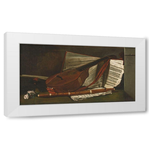 Attributes of Music White Modern Wood Framed Art Print by Bonvin, Francois