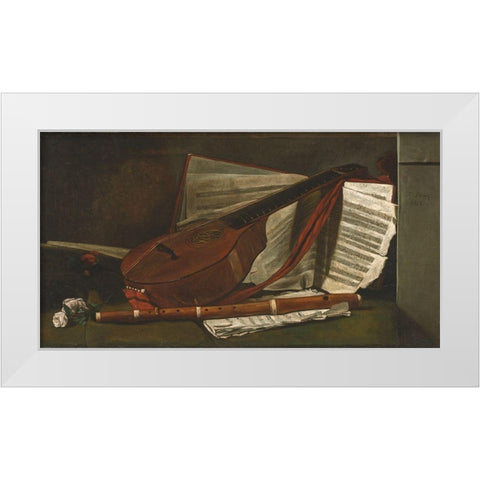 Attributes of Music White Modern Wood Framed Art Print by Bonvin, Francois