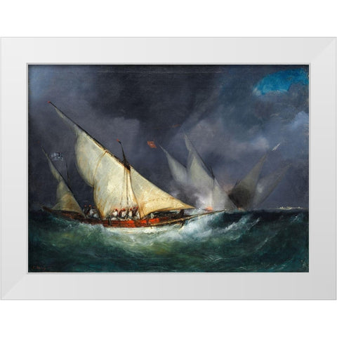 Greek Pirates Attacking a Turkish Vessel White Modern Wood Framed Art Print by France 19th Century