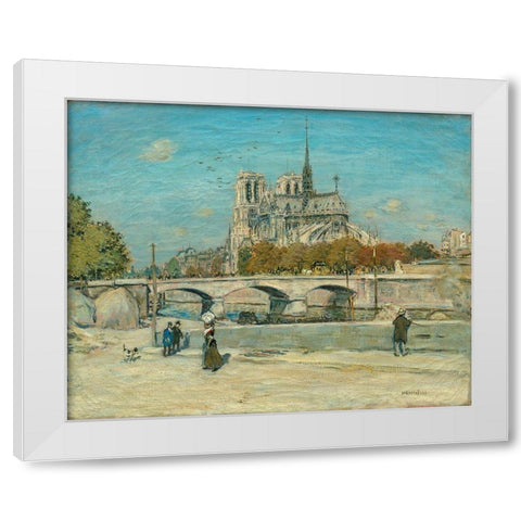 Notre Dame Seen from the Quai de la Tournelle White Modern Wood Framed Art Print by Raffaelli, Jean-Francois