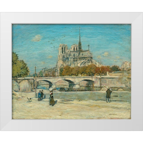 Notre Dame Seen from the Quai de la Tournelle White Modern Wood Framed Art Print by Raffaelli, Jean-Francois