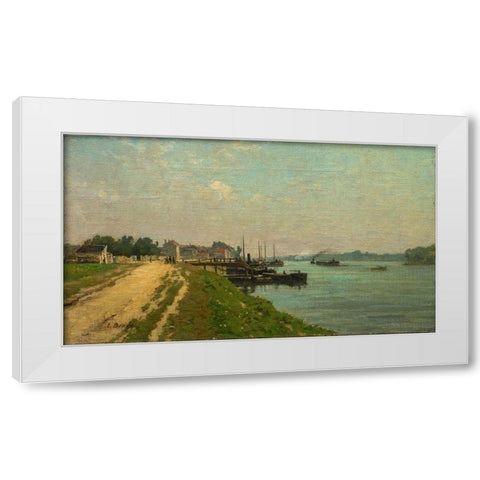Banks of the Seine White Modern Wood Framed Art Print by France 19th Century