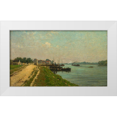 Banks of the Seine White Modern Wood Framed Art Print by France 19th Century