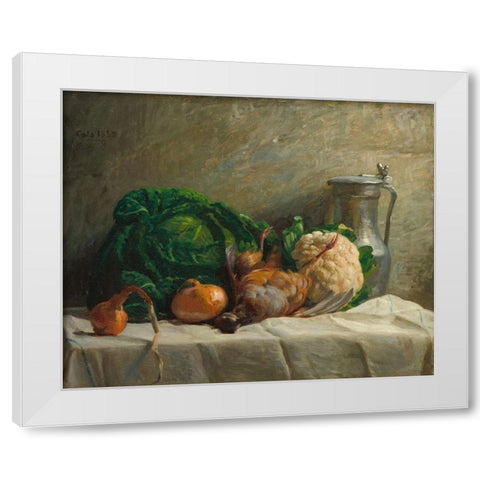 Still Life with Vegetables, Partridge, and a Jug White Modern Wood Framed Art Print by Cals, Adolphe-Felix