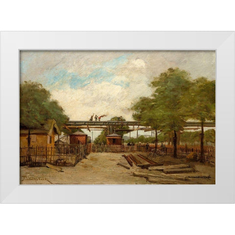 Construction of an Elevated Railway Bridge over the Cours de Vincennes White Modern Wood Framed Art Print by Trouillebert, Paul Desire