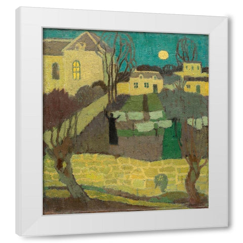 Drying the Linen, or Moonrise at the Priory White Modern Wood Framed Art Print by Denis, Maurice