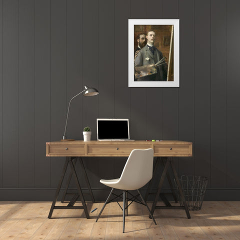 Self-Portrait with Raphael de Ochoa White Modern Wood Framed Art Print by Blanche, Jacques-Emile