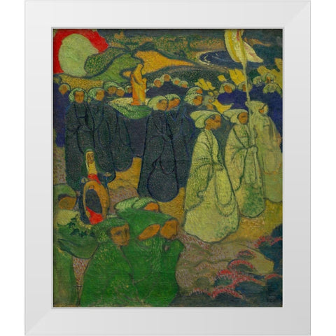 Procession on Pardon at Perros-Guirec White Modern Wood Framed Art Print by Denis, Maurice
