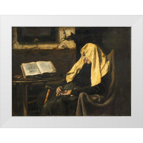 Old Woman Asleep White Modern Wood Framed Art Print by France 19th Century